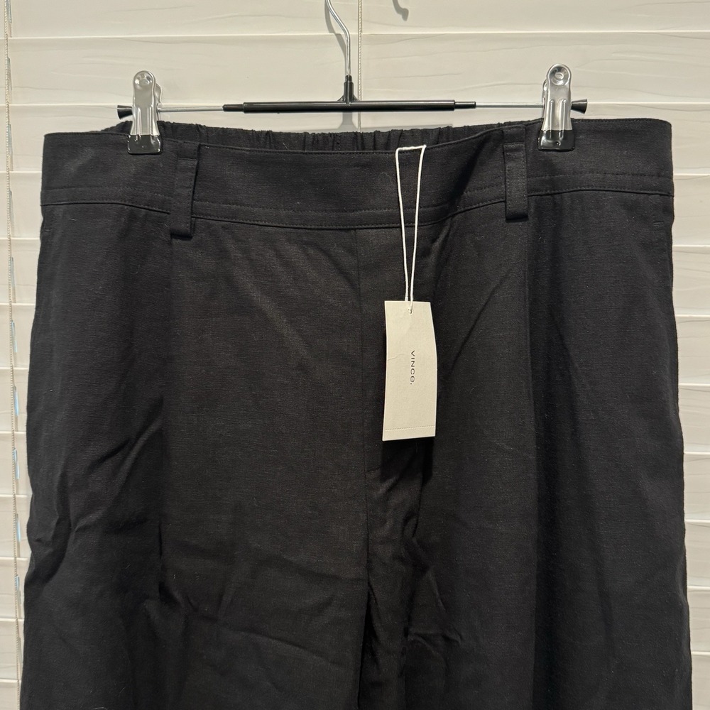 NEW VINCE Women's L Linen Blend Black Wide Leg Pleated Elastic PullOn Pants $325 - Picture 4 of 15
